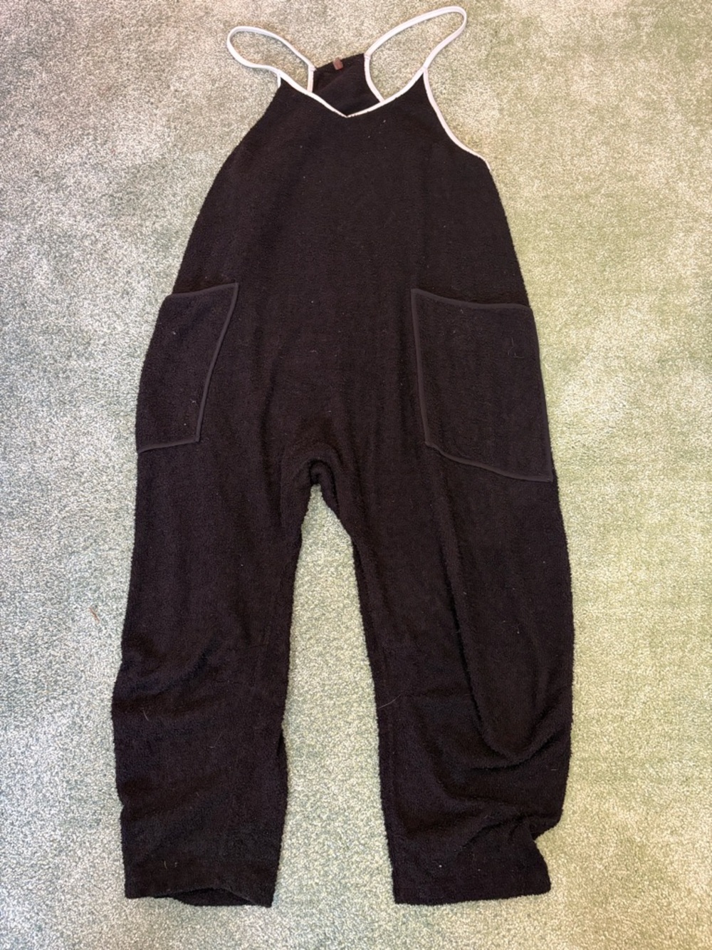Free People Black Knit Sleeveless Jumpsuit with White Trim